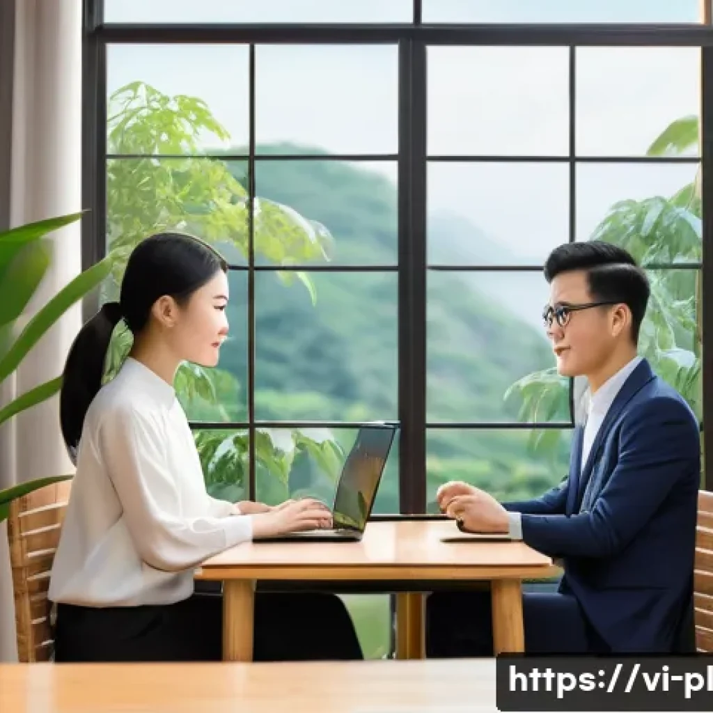 질의응답 세션에서의 기대 관리 - A modern Vietnamese online Q&A webinar scene set in a bright, minimalist room with traditional Vietn...
